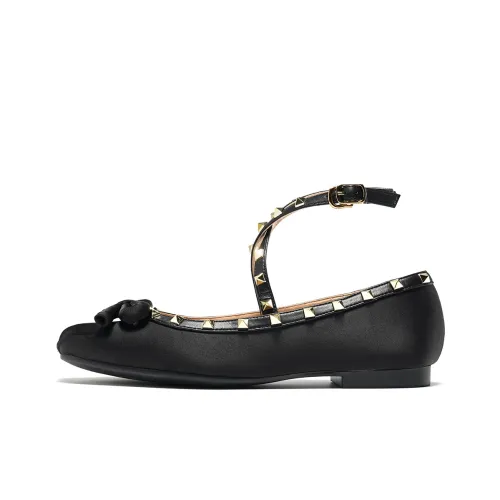 ST SAT Светлый Mouth Одиночный Туфель Низкий каблук Женский Черный