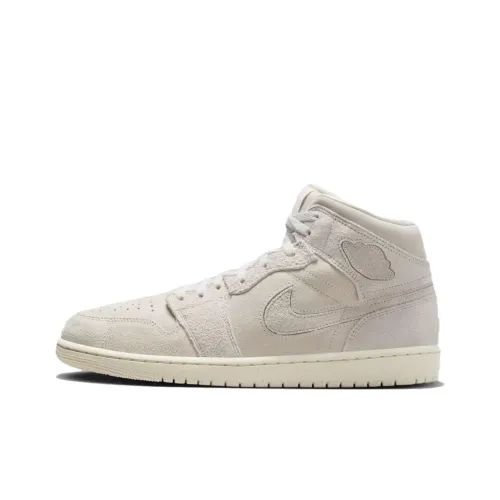 Jordan Air Jordan 1 MID Износостойкий Дышащий MID Топ Винтажные баскетбольные кроссовки Мужской Бежевый