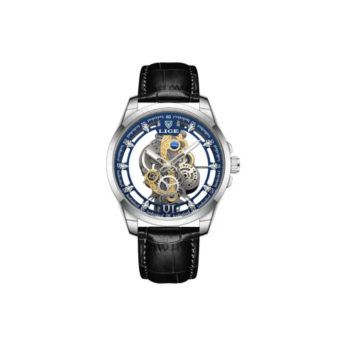 LIGE Кварцевый механизм кожаный ремешок мужские часы циферблат с открытым механизмом модель LG8997