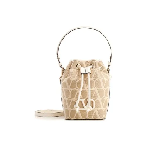 Valentino Хлопок Ведро-Формовая Сумка Портативная Сумка через плечо Мини Женский Естественный Цвет с Айвори