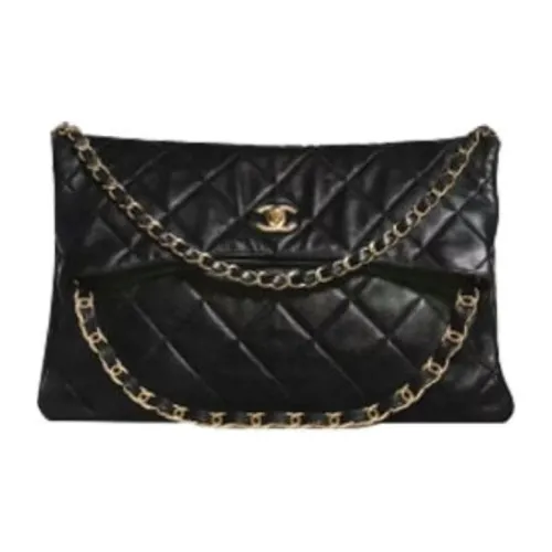 CHANEL Гладкая отделка сумка из овечьей кожи сумка через плечо размер Extra Large женская черная