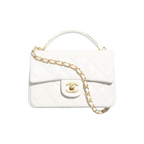 CHANEL Classic Flap CF Телячья кожа Сумка с клапаном Сумка через плечо Маленькая Женская Белая