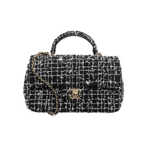 CHANEL Classic Flap CF Хлопковая саржа Мягкая Шерстяная Сумка через плечо Сумка через плечо Мини Женская Черная Белая