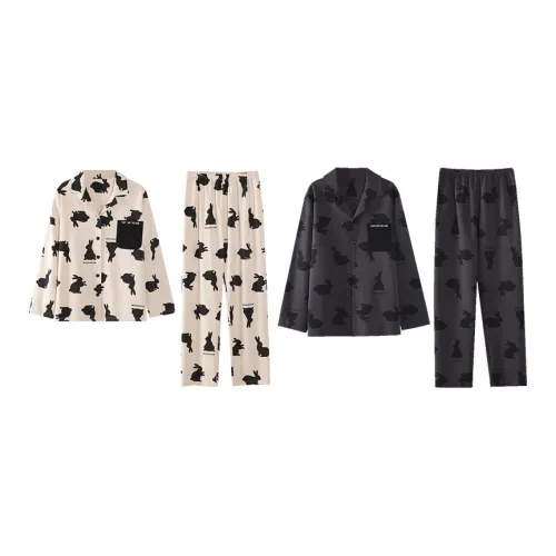 Qin Jing Пижамный комплект Унисекс Серый Белый