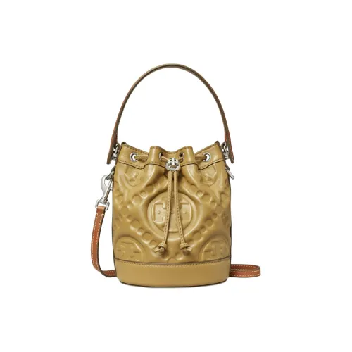 TORY BURCH T Monogram Тисненая кожа Ведрообразная сумка Сумка через плечо Сумка мини Женская Кокосовая Зеленая Желтая