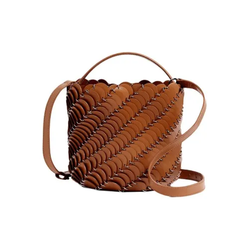 Paco Rabanne Телячья кожа Ведрообразная сумка Сумка через плечо Сумка среднего размера Женская Коричневая
