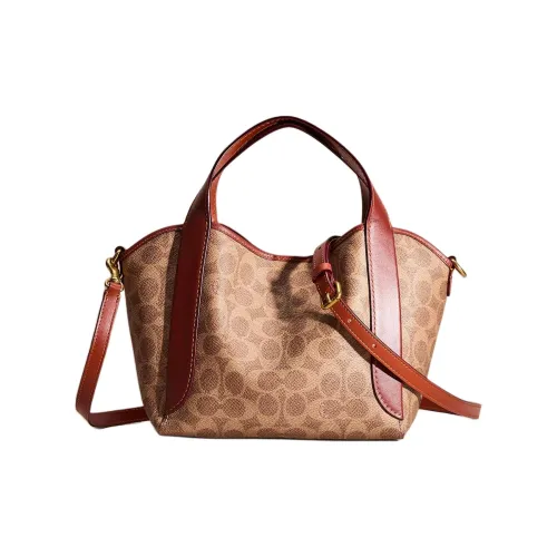 COACH Hadley Покрытый холст Телячья кожа Тоут Сумка Сумка для покупок Сумка Маленькая Женская Латунь и Коричневый и Ржаво-красный