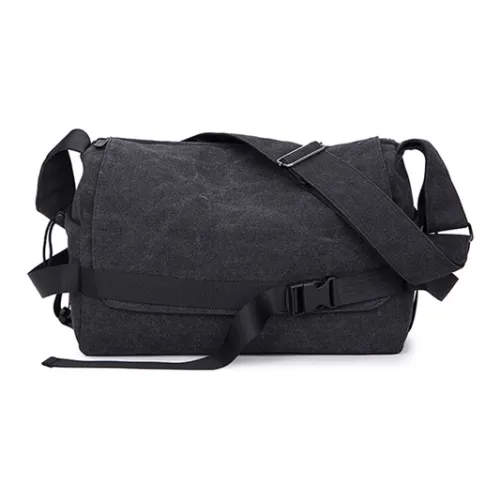 GKY Canvas Bag Messenger Bag Shoulder Bag Medium Unisex Black GKY Холщовая сумка Сумка-доставка Сумка через плечо Средняя Унисекс Черная