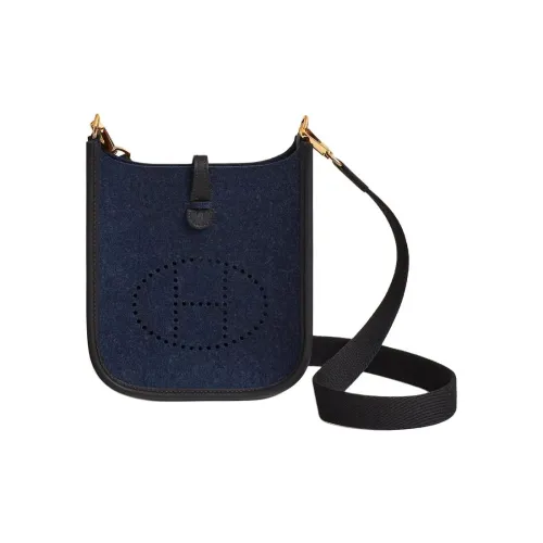 HERMES Evelyne Swift Телячья кожа с холщовой сумкой сумка через плечо мини женская полночный синий