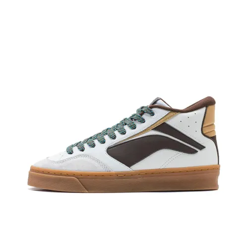 LiNing Wave Slip-Resistant Shock Absorbers Mid Top Скейтборд Кроссовки Мужские Белый Умбра