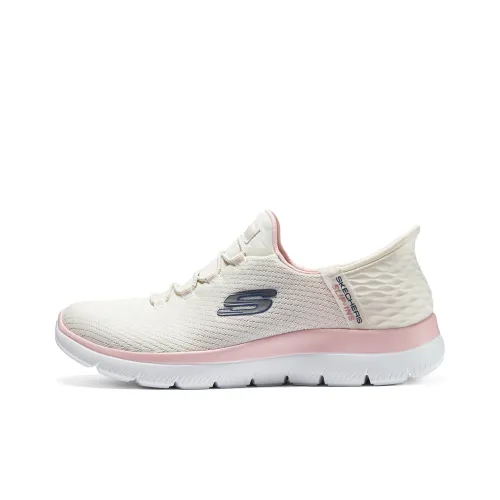 Skechers Summits Hands Бесплатно Slip ins Устойчивый к истиранию Низкий Топ Повседневная обувь Женская Розовая Белая