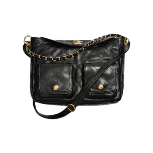 CHANEL Гладкая коровья кожа Сумка Сумка через плечо Сумка через плечо Большая Женская Черная