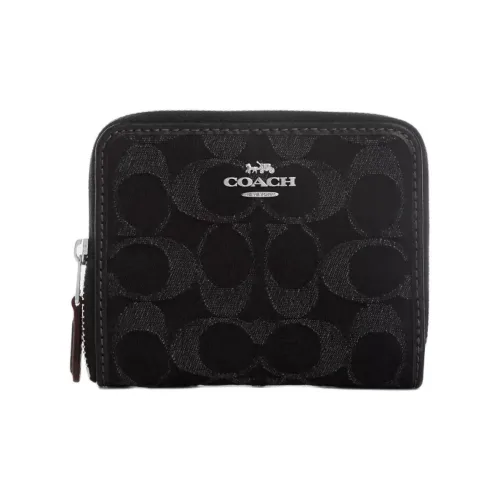 COACH Zip Around Denim Wallet Mini Women's Black