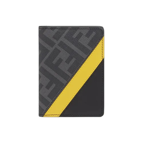 FENDI Хлопок Кошелек Держатель для карт Мужской Черный Серый и Желтый