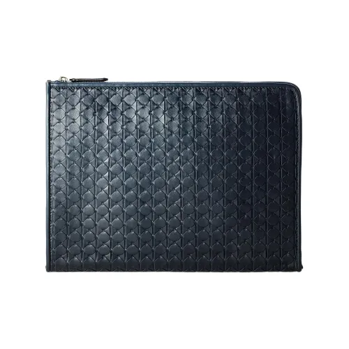 Serapian Lambskin Nappa Cow Leather Clutch Men's Navy Blue