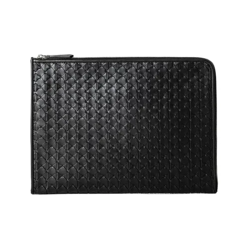 Serapian Lambskin Nappa Cow Leather Clutch Men's Black