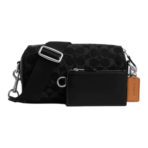 COACH Axel ICONIC Denim с гладкой телячьей кожей Сумка через плечо Маленькая Женская Черная