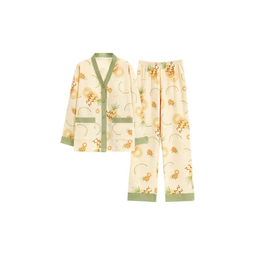 Mulong Family Пижамный комплект Женский Абрикос Зеленый