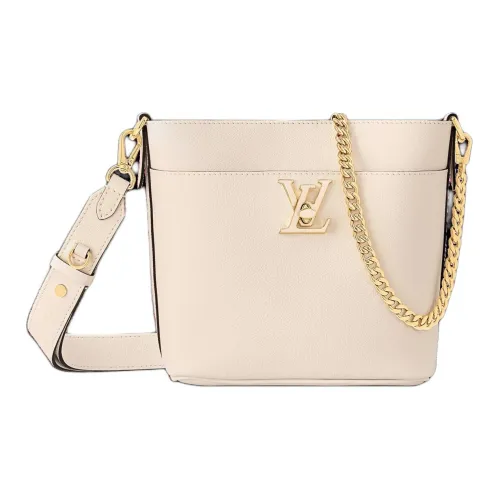 LOUIS VUITTON LOCK AND WALK Рельеф Телячья Кожа Ведрообразная Сумка Сумка через плечо Женская Кварц Белый