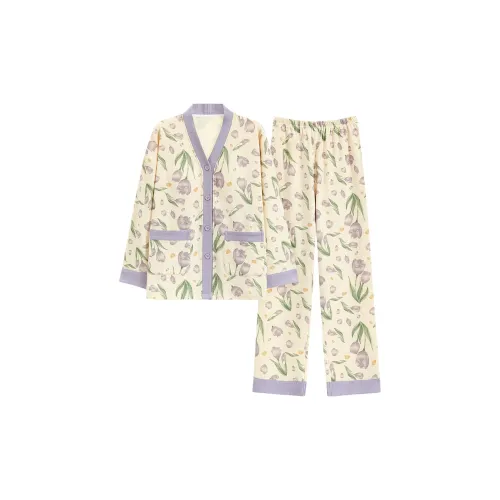 HUAJIDEGUSHI с Pad Женские Длинный рукав Брюки Весна и Осень Большой размер Кардиган Дом Комплект