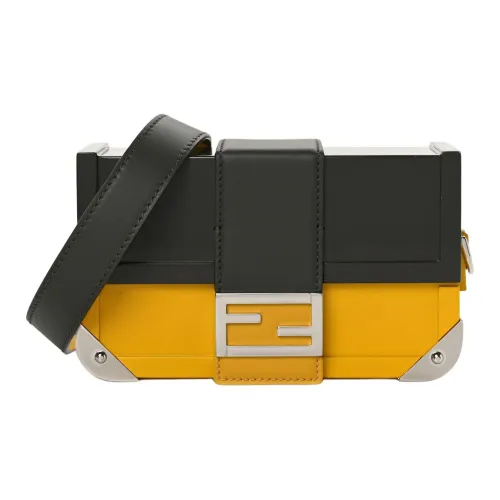 FENDI BaguetteTrunk Телячья кожа Кожа Сумка для коробок Сумка Baguette Сумка через плечо Мини Мужская Черная Желтая