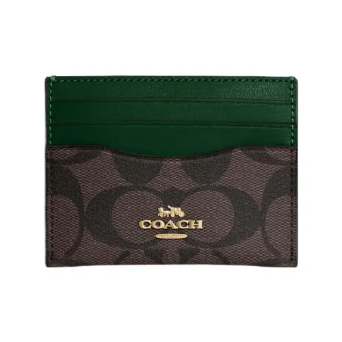 COACH Card Case Холст с кожей Удостоверение личности HOLDER Картхолдер Женские Кофе Зеленый