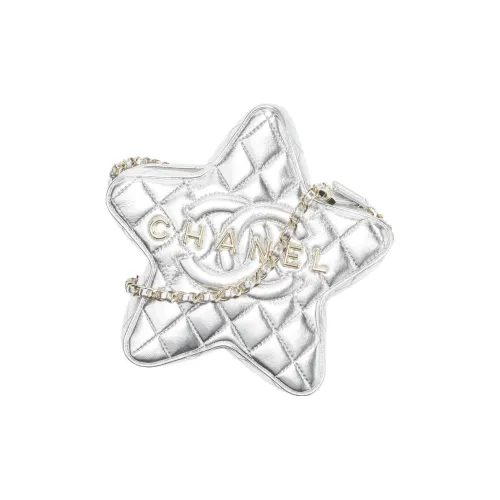 CHANEL Овчина Звезда Формированный Плечевой Плечевой Клатч Женский Серебряный