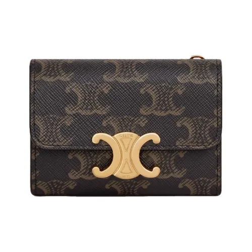 CELINE Triomphe Холст Держатель для карт кошелек Женский Коричневый
