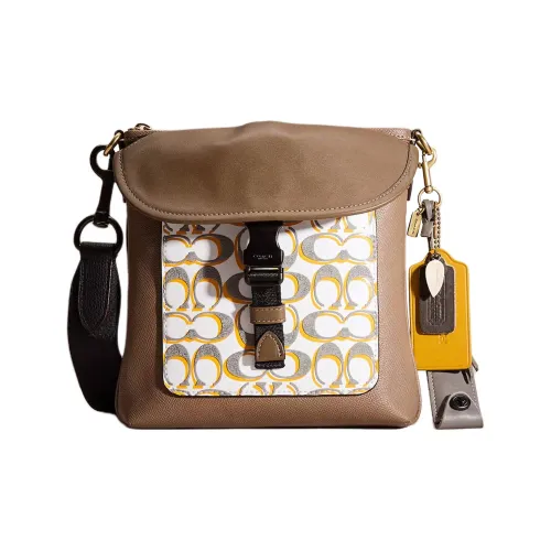 COACH Kitt Крестообразная текстура Кожа Сумка через плечо Маленький Мужской Латунь