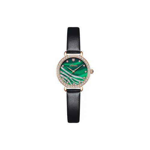 LANDU Xinghe Little Зеленые часы Кварцевый механизм Естественная кожа Ремешок Часы Женские часы Зеленый циферблат