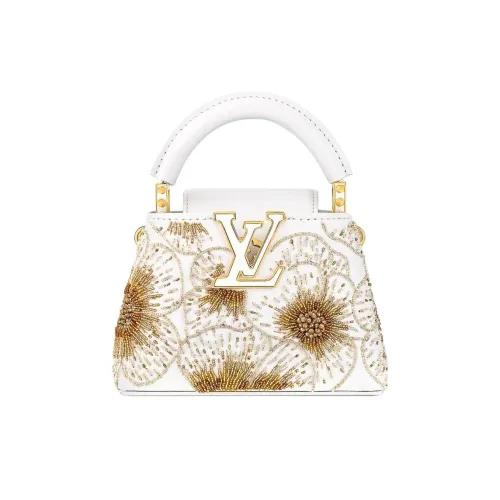 LOUIS VUITTON Capucines Кожа Capson Сумка Экстра мини Женская Белая и Золотая