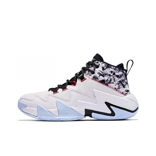 QIAODAN Broken Shadow 2,0 Slip-Resistant Abrasion-Resistant High Top Basketball Shoes Men's White Black Blue QIAODAN Broken Shadow 2,0 Противоскользящие Износостойкие Высокие Баскетбольные Кроссовки Мужские Белый Черный Синий