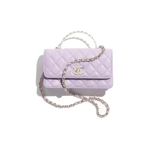 CHANEL Lambskin Rhinestone Gold Metal Handbag Crossbody Bag Shoulder Bag Women's Light Purple