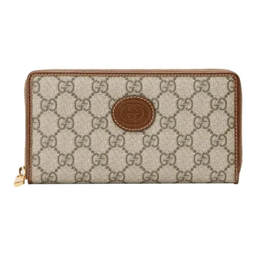 GUCCI Canvas с кожаными вставками кошелек унисекс цвет эбеновое дерево и коричневый