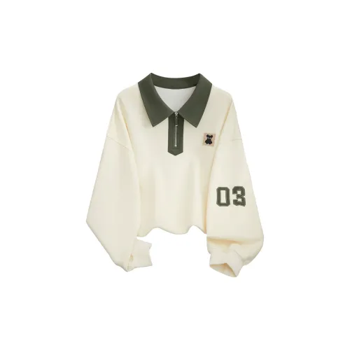 TOUCH Свитшот Женские Бежевый и Зеленый Воротник