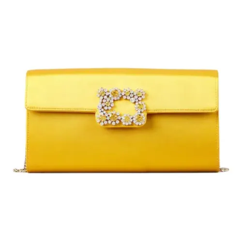 Roger Vivier Flower Strass Satin Crossbody Clutch Women's Yellow Роджер Вивьер Flower Strass Сатин Одно плечо Через плечо Клатч Женский Желтый
