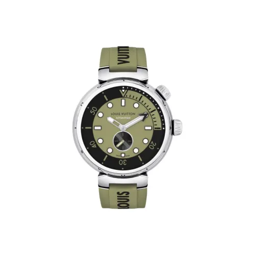 LOUIS VUITTON TAMBOUR Collection Мужские часы Автоматический механический механизм Резиновый ремешок 44 мм Зеленый циферблат