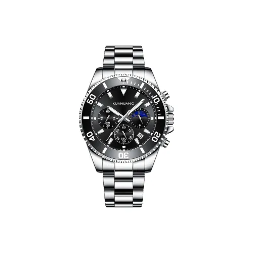 KUN HUANG Кварцевый механизм ремешок из нержавеющей стали черный циферблат мужские часы