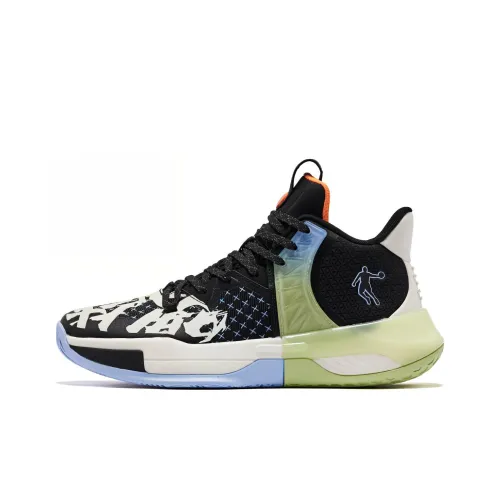 QIAODAN Battle Blade 5TEAM Амортизаторы Устойчивые к истиранию MID Топ Баскетбольные кроссовки Мужские Черные Зеленые