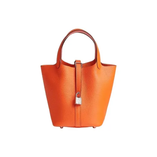 HERMES Picotin Lock Clemence Bullock Кожа с Swift Телячья кожа Корзинка-сумка Сумка Женские Апельсин