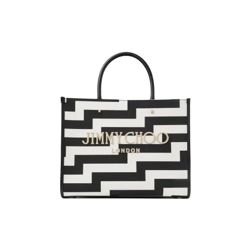 Jimmy Choo Avenue Холст Тоут Сумка Сумка для покупок Холст Сумка Сумка среднего размера Женская Черная и Белая