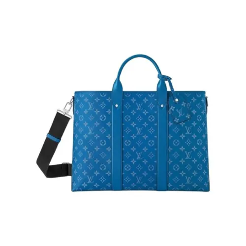 LOUIS VUITTON Weekend Tote NM Холст с кожей Тоут Сумка из холста Сумка через плечо Сумка Мужская Синяя