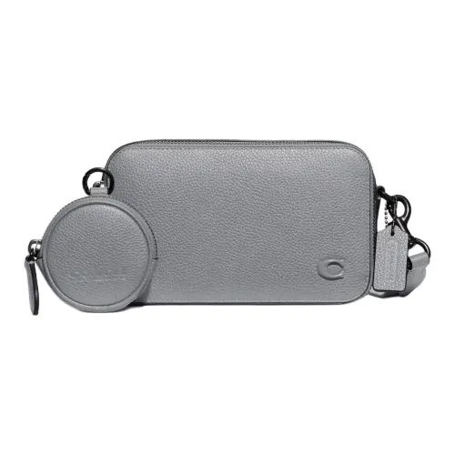 COACH Charter Полированная крупнозернистая текстура кожа Сумка через плечо Маленькая Мужская Серый Синий