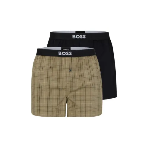 Hugo Boss Два пачки OF хлопковых пижамных шорт с логотипом на поясе боксеры мужские 2 упаковки коричневый