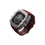 Серебряный корпус, прозрачный, средняя рамка, красный фторкаучук, один застежка, ремешок