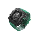 Черный корпус, черная средняя рамка, зеленый фторкаучук, одиночный ремешок с пряжкой