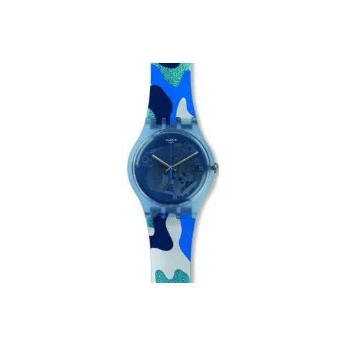 Swatch Quartz Механизм Унисекс Часы 41 мм Синий Циферблат Пластиковый Корпус Часы Силиконовый Ремешок
