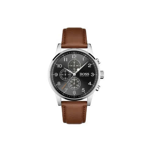 Hugo Boss Мужские часы Кварцевый механизм Кожаный ремешок 44 мм Черный циферблат