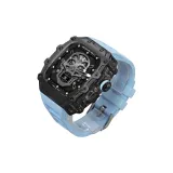 Черный корпус, черная средняя рамка, небесно-голубой фторкаучук, одиночный ремешок с пряжкой