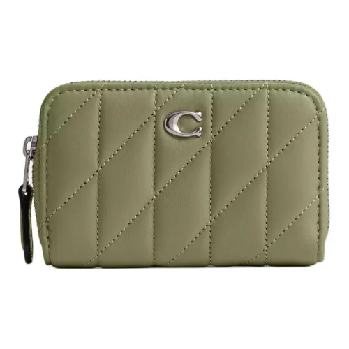 COACH Zip Around Кожа наппа Мелочь Кошелек Кошелек Мини Женские Свет Антиквар Никель Покрытый Лесной мшистый